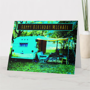 Bright Cheerful Vintage Camper Happy Birthday Card