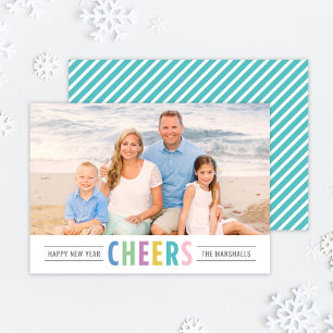 Bright Cheers Aqua Happy New Year Photo Holiday Card