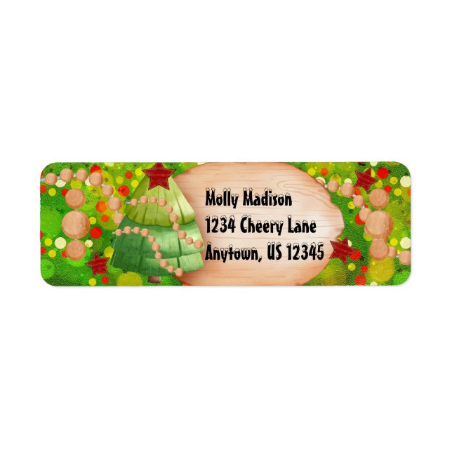 Bright Cheery Christmas Tree Wood Sign Return Address Label (Front)