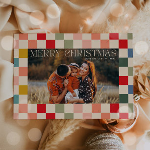 Bright Chequered Frame Christmas Photo  Holiday Card