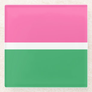 Bright Chic Candy Pink Sea Green White Colour Bloc Glass Coaster