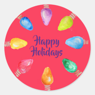 Bright Christmas Bulbs Happy Holidays Classic Round Sticker