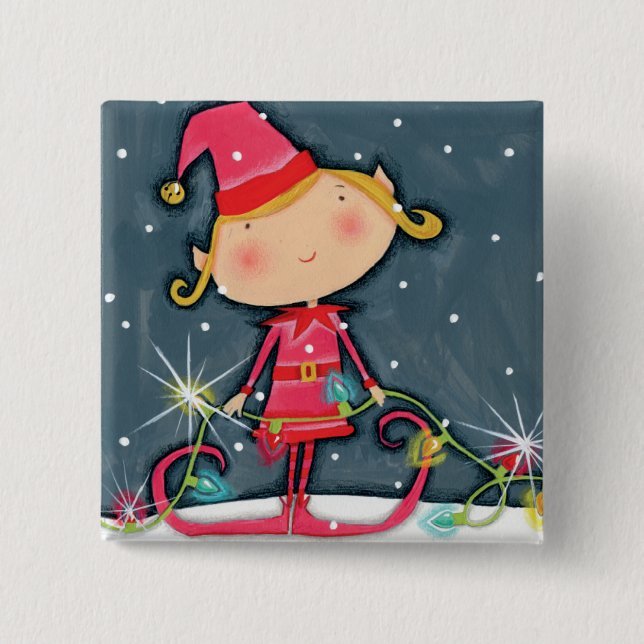 Bright Christmas Elf 15 Cm Square Badge (Front)