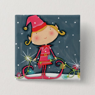 Bright Christmas Elf 15 Cm Square Badge
