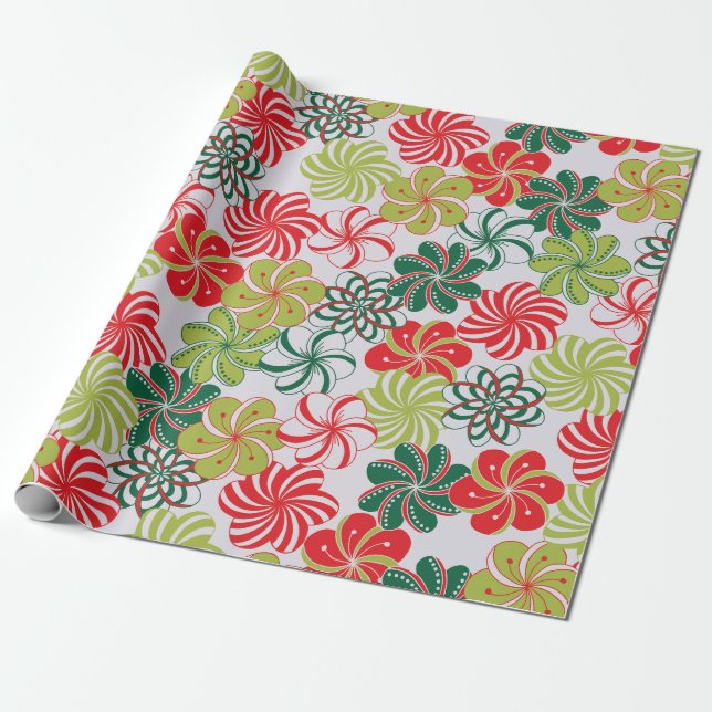 Bright Christmas Flowers/Candy on Platinum Wrapping Paper (Unrolled)