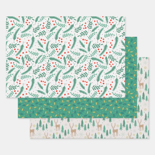 Bright Christmas Green Bundle: Colour Forest Green Wrapping Paper Sheet (Set)