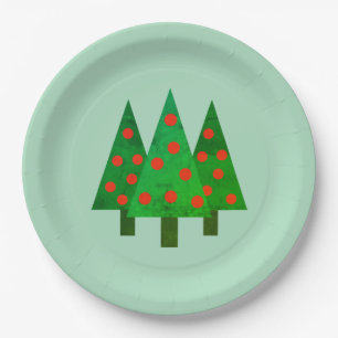 Bright Christmas Grove on Green Paper Plate
