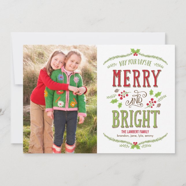 Bright Christmas Holiday Photo Card (Front)
