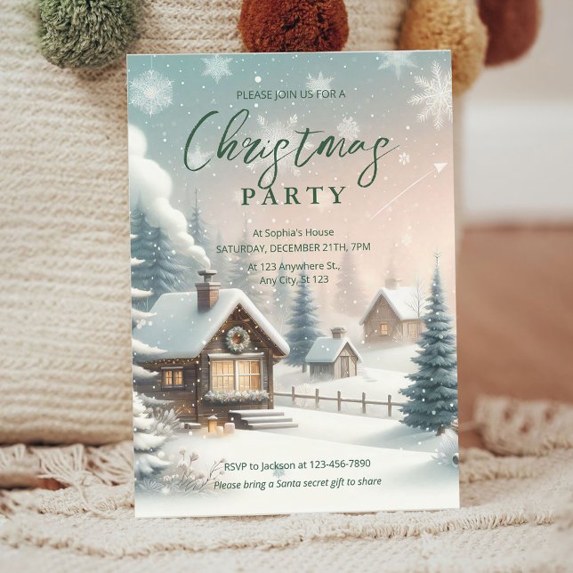 Bright Christmas Party Invitation with Snow Scene (Creator Uploaded)