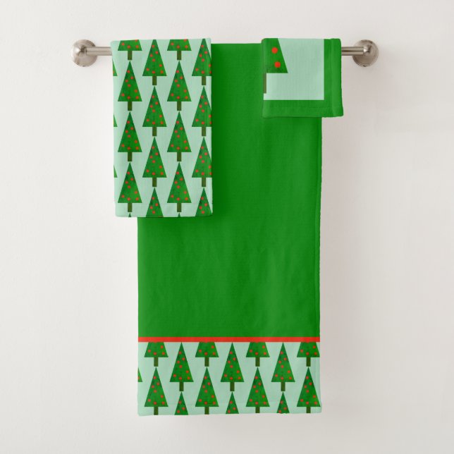 Bright Christmas Pine Forest Bathroom Towel Set (Insitu)