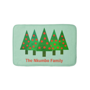 Bright Christmas Pine Forest Personalised Name Bath Mat