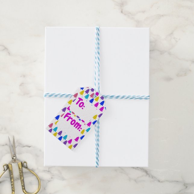 Bright Christmas Tree Pattern Gift Tags (With Twine)