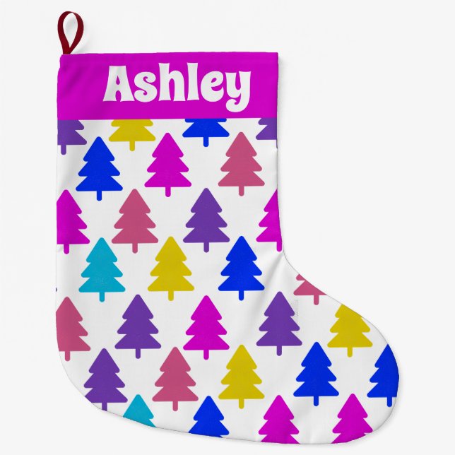 Bright Christmas Tree Pattern Large Christmas Stocking (Front)