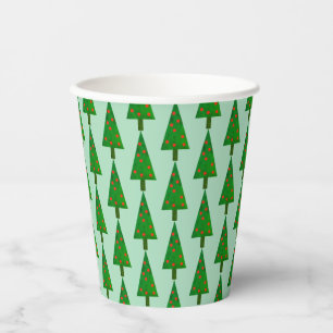 Bright Christmas Trees on Green Paper Cups