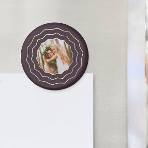 Bright Circle   Burgundy & Gold Geometric Photo Magnet