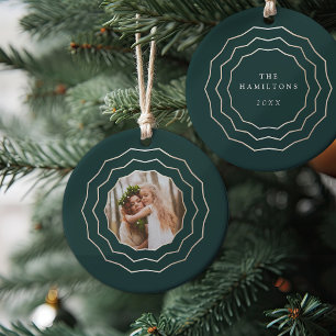 Bright Circle Holiday Photo Ceramic Ornament