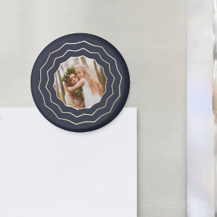 Bright Circle   Navy & Gold Geometric Frame Photo Magnet