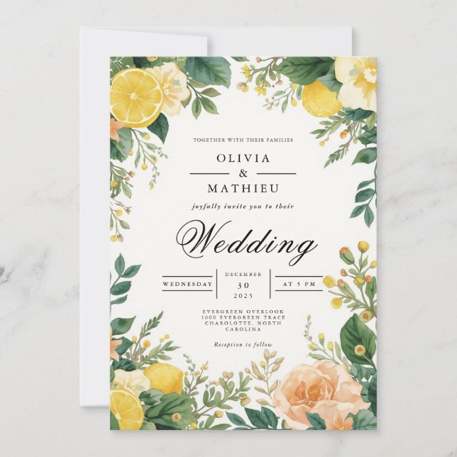Bright Citrus Floral Wedding Invitation (Front)