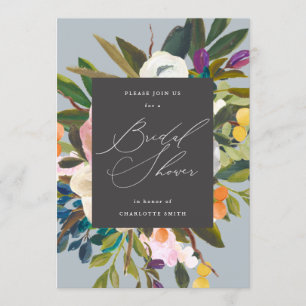 Bright Citrus Flowers   Dusty Blue   Bridal Shower Invitation