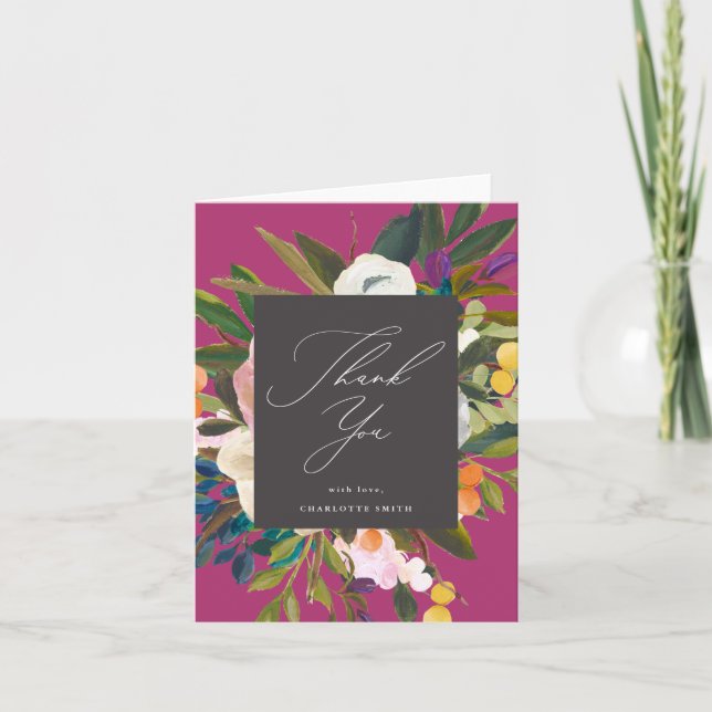Bright Citrus Flowers | Merlot Thank You Card (Front)