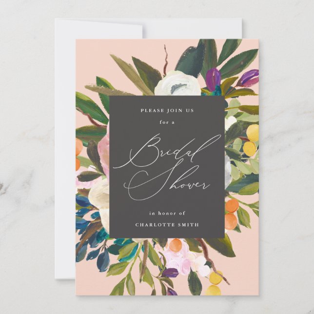 Bright Citrus Flowers | Peach Blush Bridal Shower Invitation (Front)
