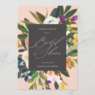 Bright Citrus Flowers   Peach Blush Bridal Shower Invitation
