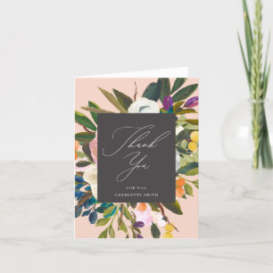 Bright Citrus Flowers Peach Thank You Card