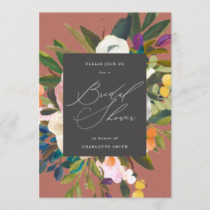 Bright Citrus Flowers   Persimmon    Bridal Shower Invitation