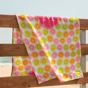 Bright Citrus Pattern Monogrammed Beach Towel