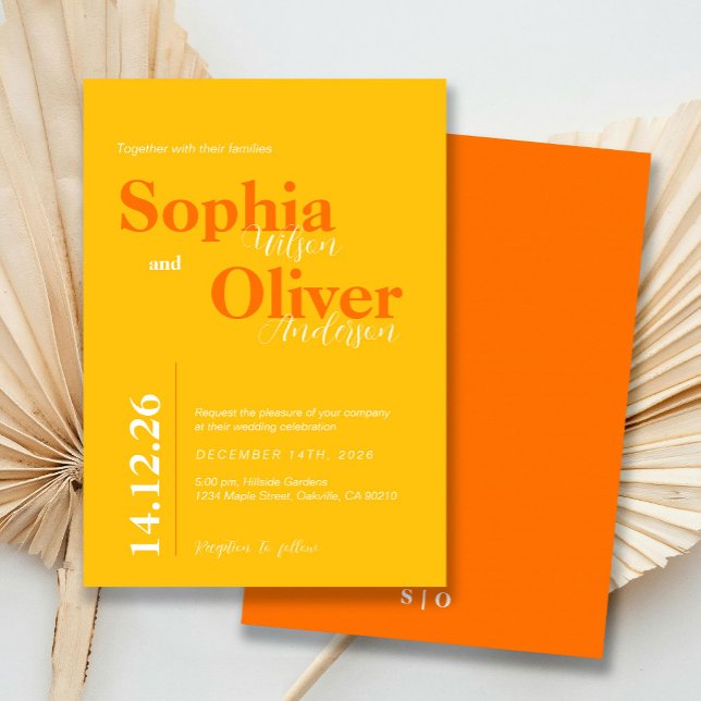 Bright Citrus Pop Bold Minimalist Wedding Invitation (Creator Uploaded)