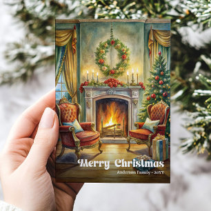 Bright classic Christmas scene with cozy interior Holiday Card