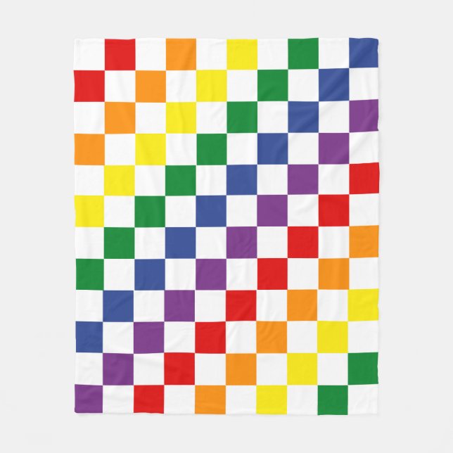 Bright Classic Pride Rainbow Chequered Pattern Fleece Blanket (Front)