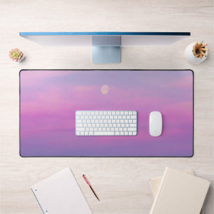 Bright clouds and moon at sunrise desk mat