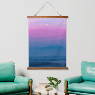 Bright clouds and moon at sunrise hanging tapestry