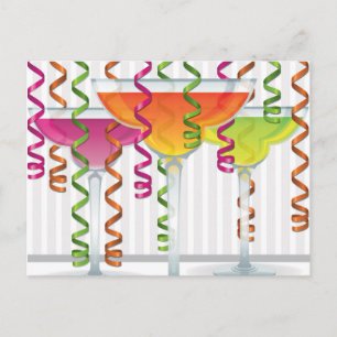 Bright cocktail and ribbon postcard