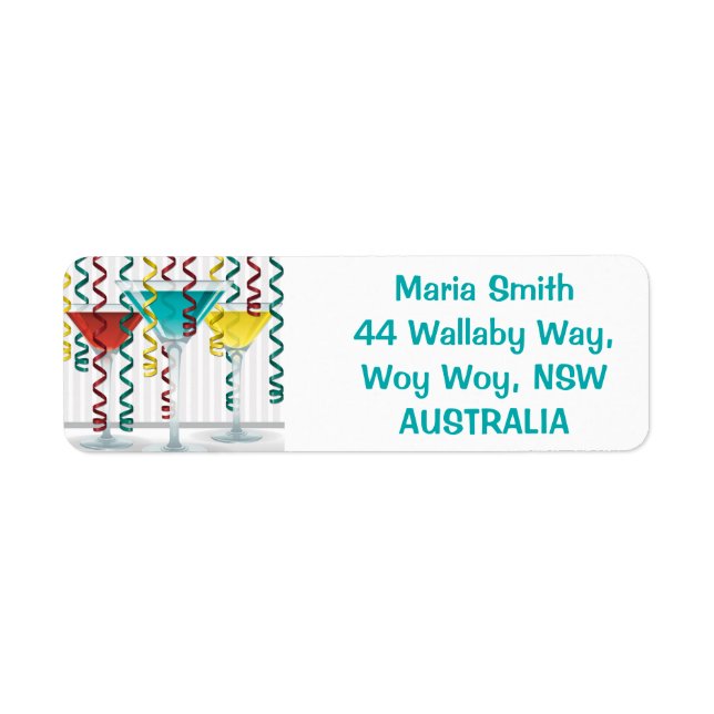 Bright cocktail and ribbon return address label (Front)