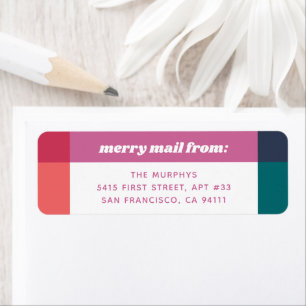 Bright Color Block Frame One Photo Christmas Card Return Address Label