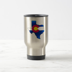 Bright Colorado flag Texas shape travel mug