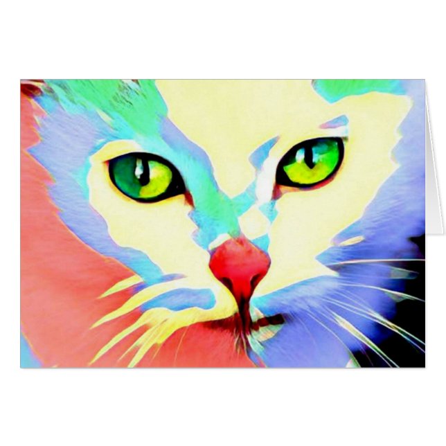 Bright colored cat face card, blank inside (Front Horizontal)