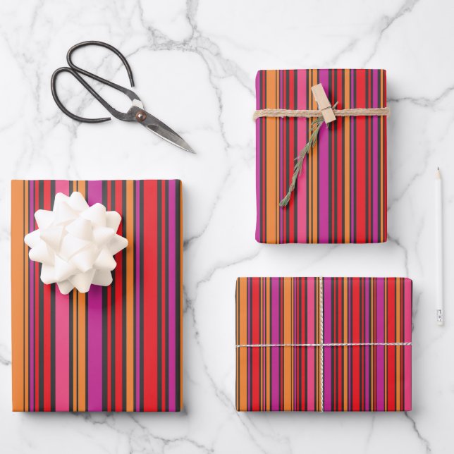 Bright colored stripes wrapping paper sheet (Front)