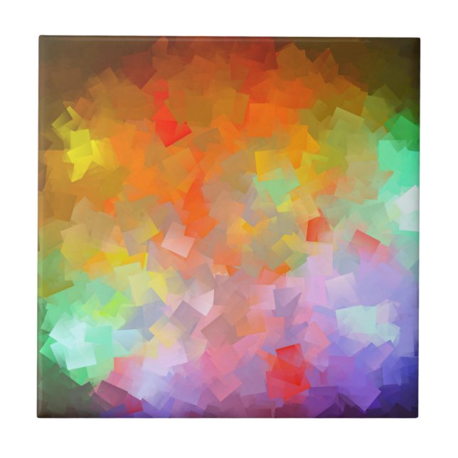 Bright Colorful Abstract Modern Cubism Ceramic Tile (Front)