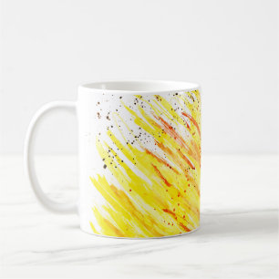 Bright colorful abstract yellow orange red black coffee mug