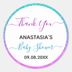 Bright Colorful Blue Purple Thank You Baby Shower Classic Round Sticker