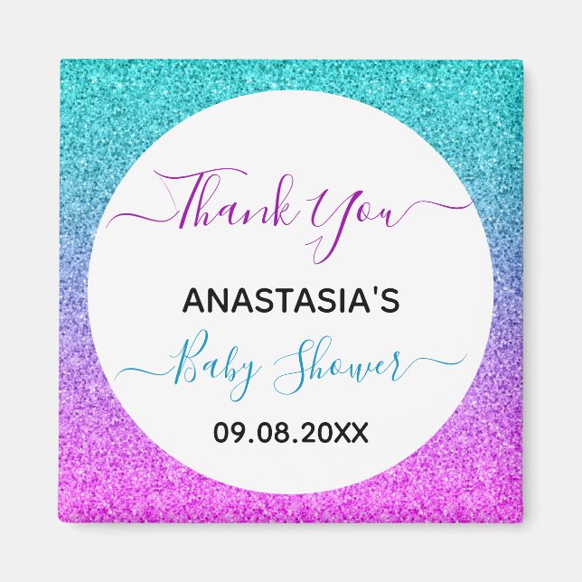 Bright Colorful Blue Purple Thank You Baby Shower Magnet (Front)