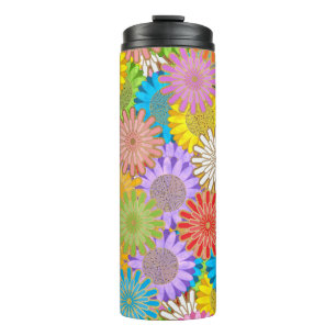 Bright Colorful Busy Chaotic Hippy Flower Pattern Thermal Tumbler