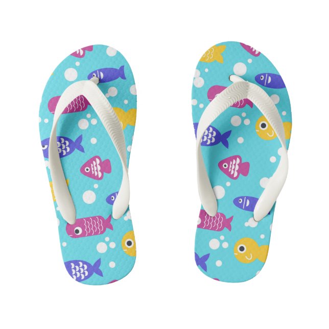Bright Colorful Cartoon Fish Pattern Blue Kid's Thongs (Footbed)