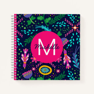 Bright Colorful Chaotic Floral Blue Personalised Notebook