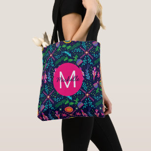 Bright Colorful Chaotic Floral Blue Personalised Tote Bag