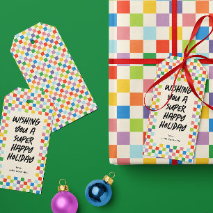 Bright Colorful Checkerboard Fun Custom Gift Tags