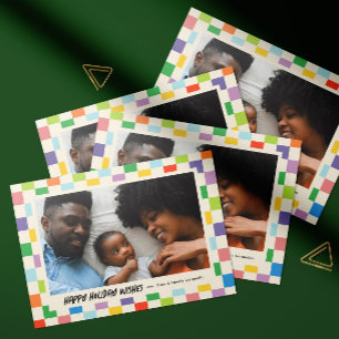 Bright Colorful Checkerboard Landscape Photo Card